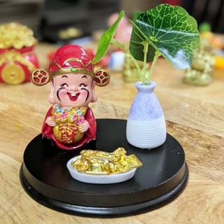 Bộ Thần Tài May Mắn Vàng Tiền Hoa đất Sét