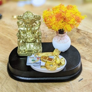 Bộ Thần Tài May Mắn Vàng Tiền Hoa đất Sét