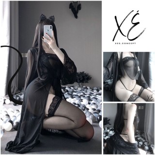 Cosplay đồ hoá trang - Bộ đồ hoá trang đen gợi cảm kèm áo khoác dài ( Cosplay C4)