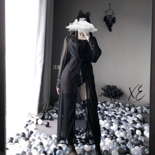 Cosplay đồ hoá trang - Bộ đồ hoá trang đen gợi cảm kèm áo khoác dài ( Cosplay C4)
