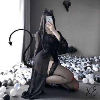 Cosplay đồ hoá trang - Bộ đồ hoá trang đen gợi cảm kèm áo khoác dài ( Cosplay C4)