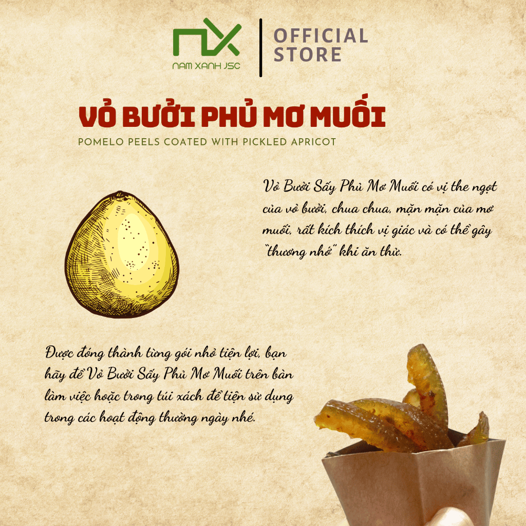 Ảnh Nam Xanh Mứt Vỏ Bưởi Sấy Phủ Mơ Muối Túi 40gr 3