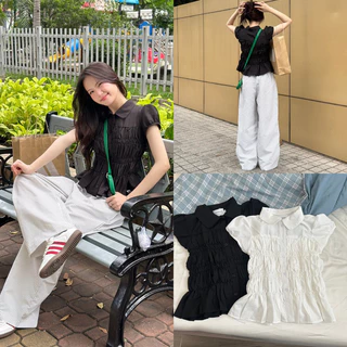 RAINY TOP - Áo Sơ Mi DEROSE Chi Tiết Smocking Nhún Vải Cotton Mềm Mát Form Dài Che Bụng