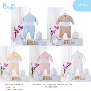 Bộ cài chéo dài Baru Baby cho bé trai, bé gái chất liệu Petit kháng khuẩn cho bé từ 0-6 tháng