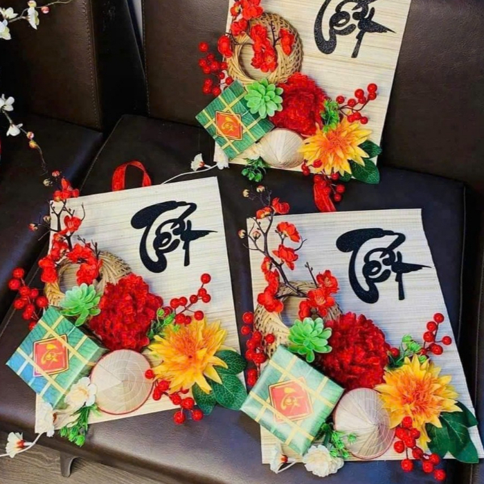 Mành tre trang trí decor Tết,hoa trang trí decor tết