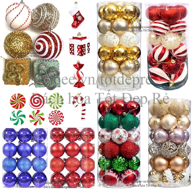 Hộp châu trang trí Noel đẹp nhiều kiểu treo cây thông Giáng Sinh - Quả bóng giáng sinh quả cầu Noel