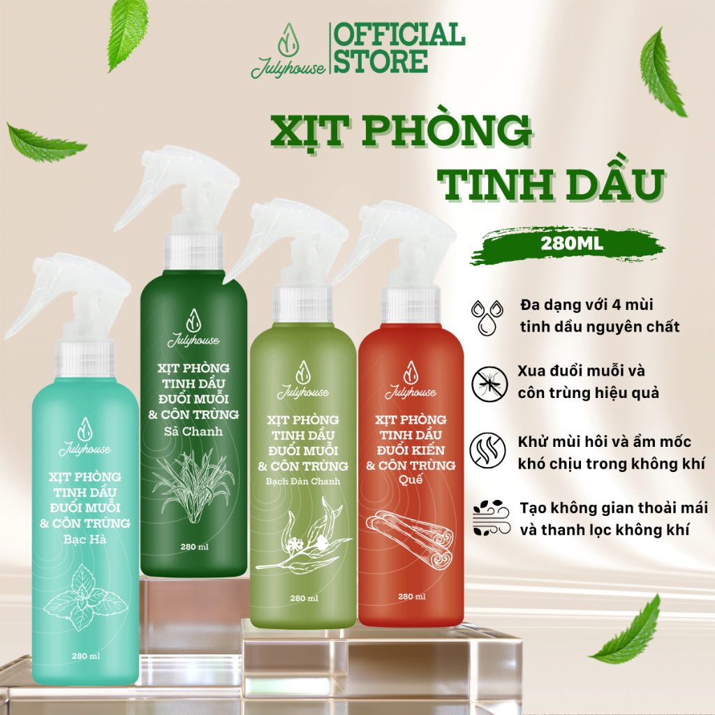 Ảnh Bình Xịt Phòng Tinh Dầu Sả Chanh, Bạc Hà, Quế, Bạch Đàn Chanh 280ml Julyhouse Khử Mùi Làm Thơm Thư Giãn 2