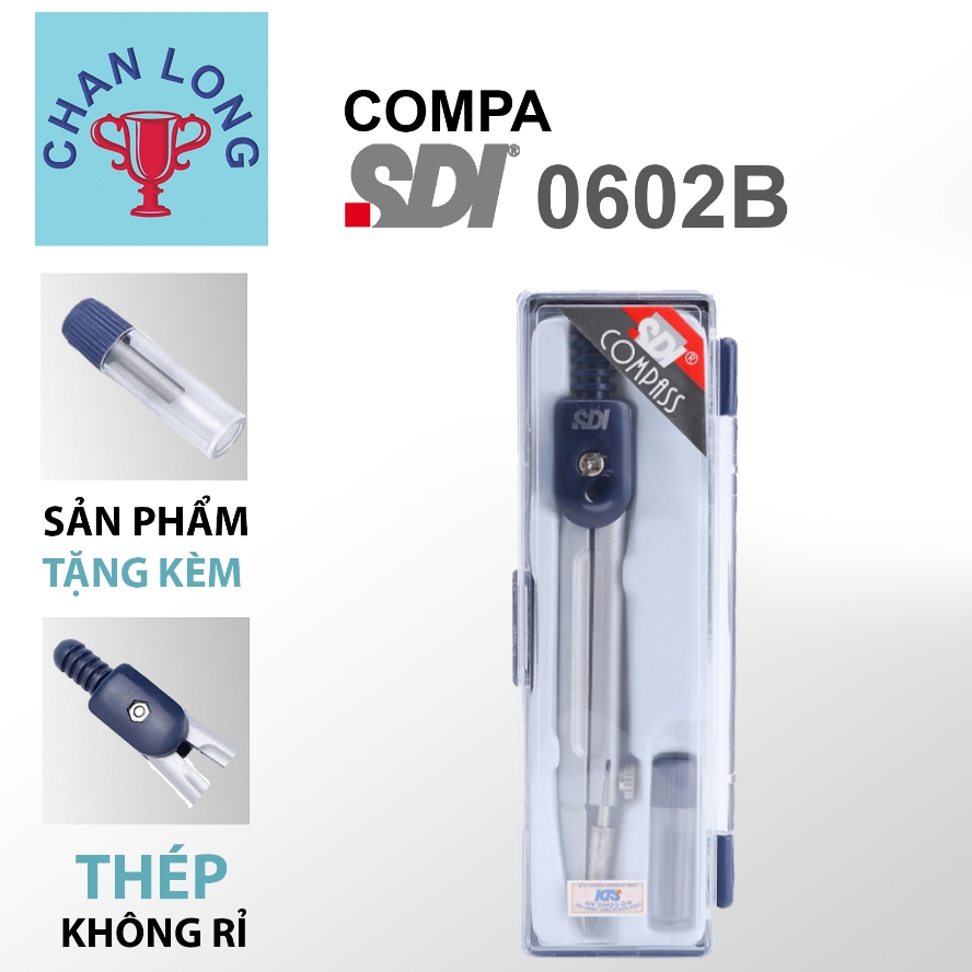 Bộ compa ngòi chì chính hãng SDI 0602B, thép không rỉ, vẽ tranh thiết ...