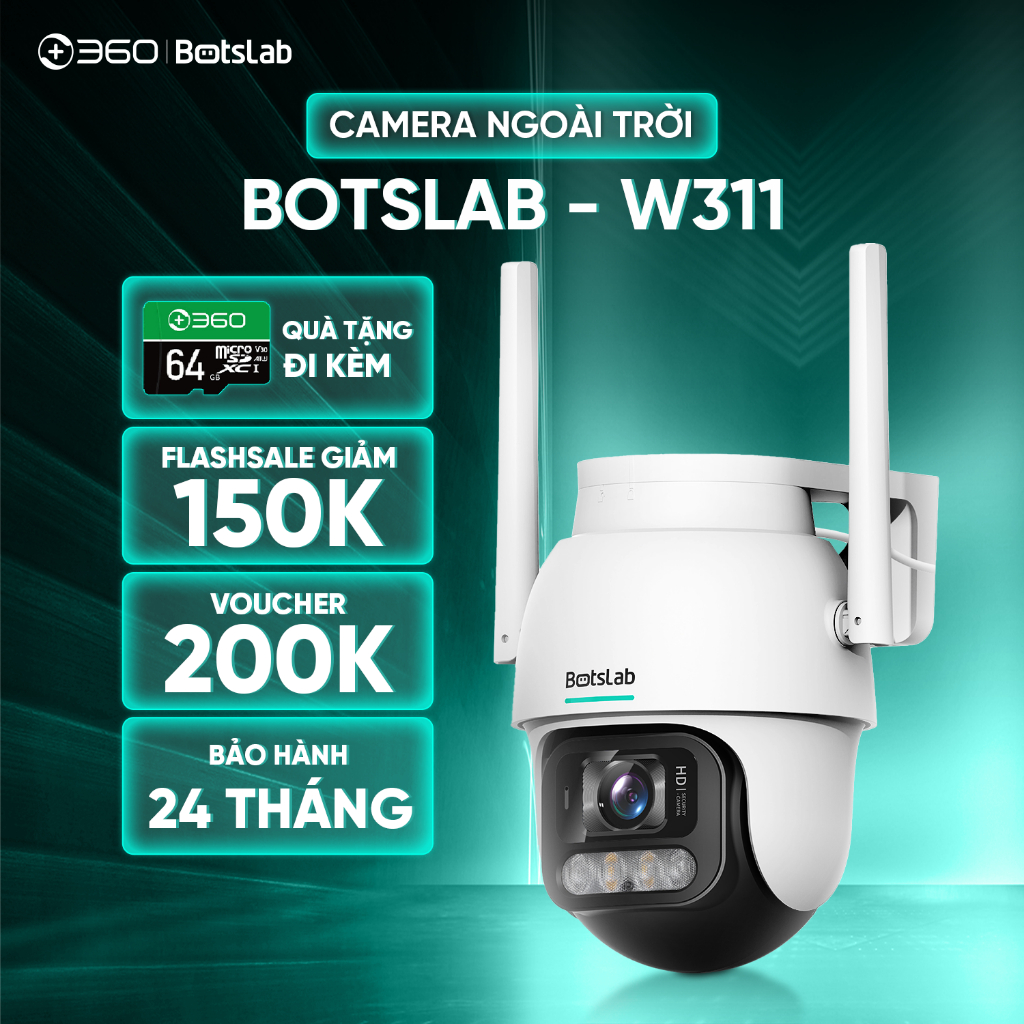 [25.12 TẶNG THẺ NHỚ 64GB] Camera Ngoài Trời Xoay 360° BOTSLAB W311 ...