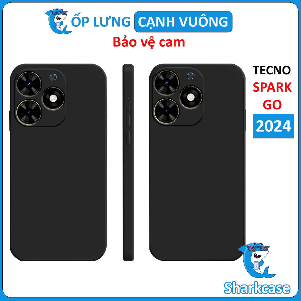 Ốp lưng Tecno spark 2024 viền cạnh vuông bảo vệ cam điện thoại nhựa dẻo tpu đen Vỏ bao đt tecno