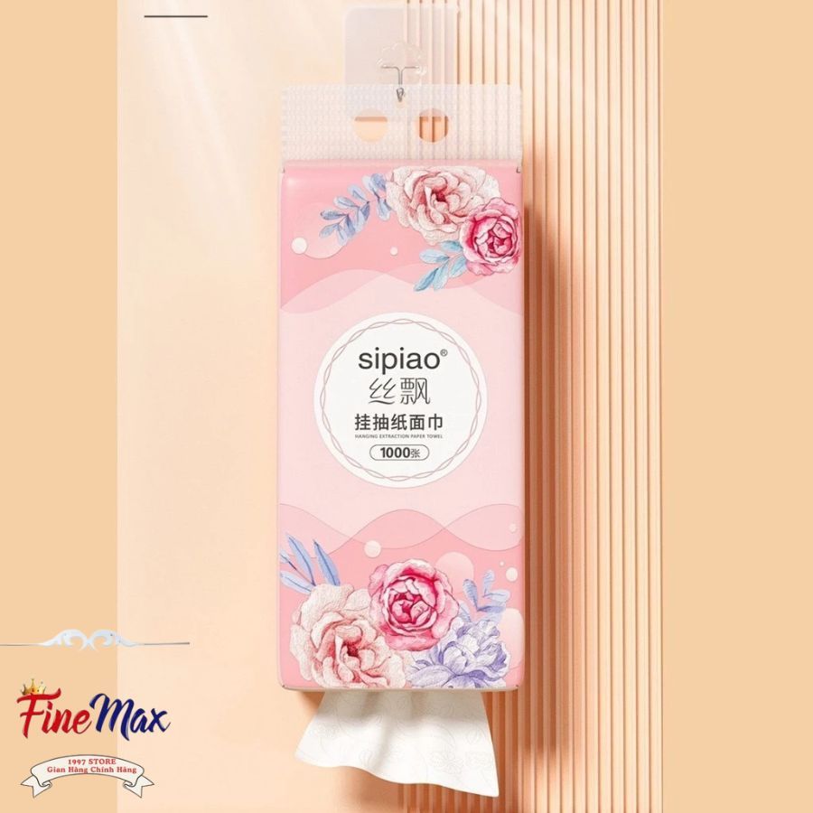 [Thùng 10 Bịch] Giấy Ăn Rút Treo Tường SIPIAO Hoa Mẫu Đơn Tím, Khăn Giấy Ăn 4 Lớp, Tặng Kèm Móc Treo, Bịch/1000 Tờ