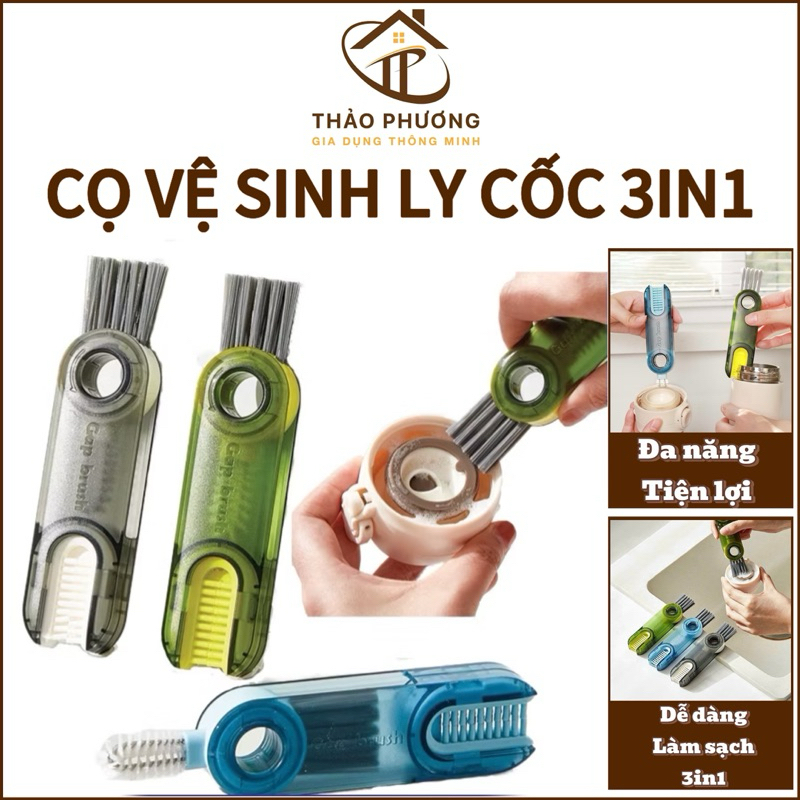 Cọ Vệ Sinh Ly Cốc 3in1, Cọ vệ sinh đa năng, dụng cụ vệ sinh cốc, bình nước xoay 360 -Sân