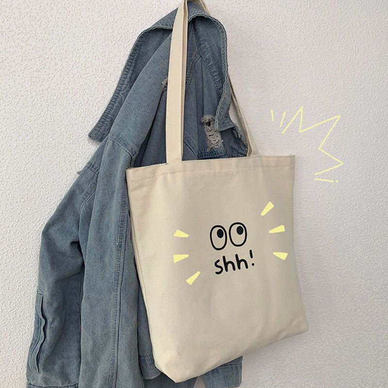 Túi tote 1 vai bằng vải cao cấp thân thiện in hình mắt tròn cute Túi vải canvas đi chơi đi học thời trang 35x40