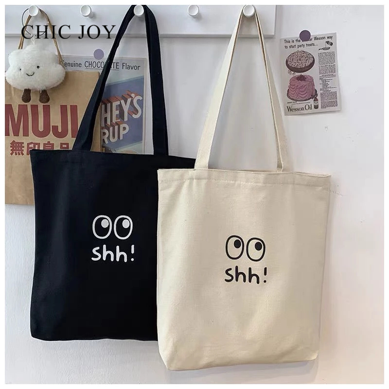 Túi tote 1 vai bằng vải cao cấp thân thiện in hình mắt tròn cute Túi vải canvas đi chơi đi học thời trang 35x40