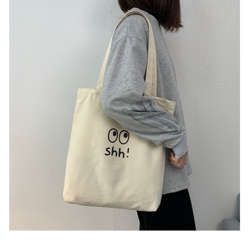 Túi tote 1 vai bằng vải cao cấp thân thiện in hình mắt tròn cute Túi vải canvas đi chơi đi học thời trang 35x40