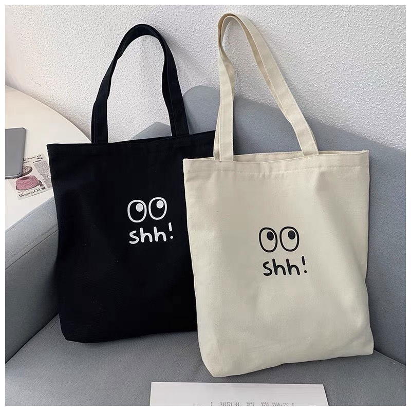 Túi tote 1 vai bằng vải cao cấp thân thiện in hình mắt tròn cute Túi vải canvas đi chơi đi học thời trang 35x40