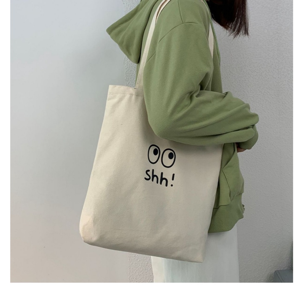Túi tote 1 vai bằng vải cao cấp thân thiện in hình mắt tròn cute Túi vải canvas đi chơi đi học thời trang 35x40