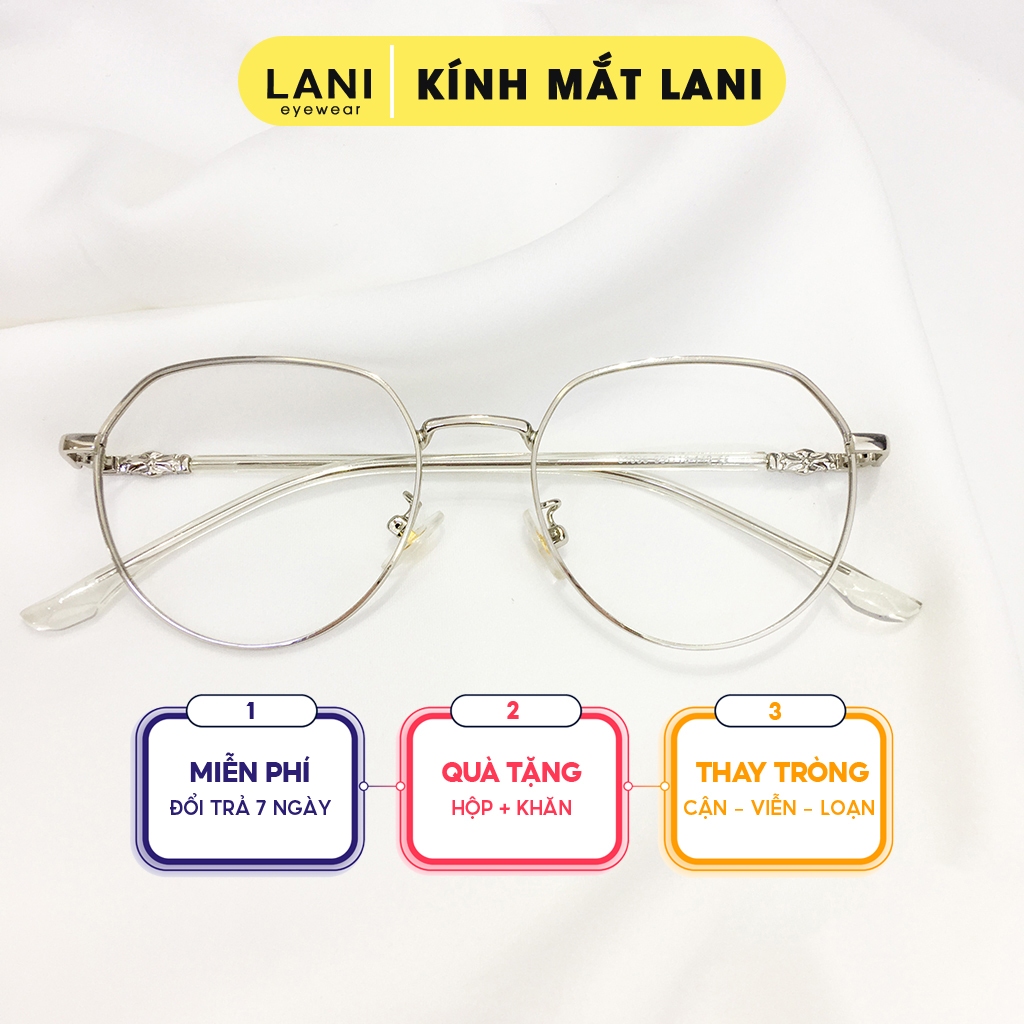 Ảnh Gọng kính cận nam nữ LANI kim loại đa giác họa tiết nhận lắp mắt kính có độ theo yêu cầu 61035 1