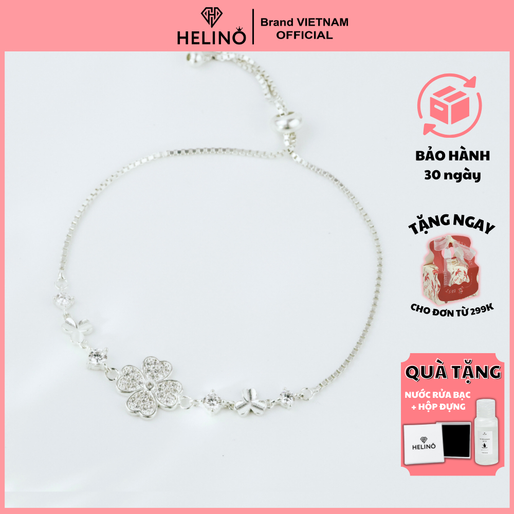 Ảnh Lắc tay bạc nữ HELINO cỏ bốn lá may mắn đính đá bản dây rút V33 4