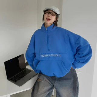 Áo Sweater WELCOME Cổ Zip Có Túi  Form Boxy Nam Nữ Nhiều Màu_SSSTore.Aesthetic
