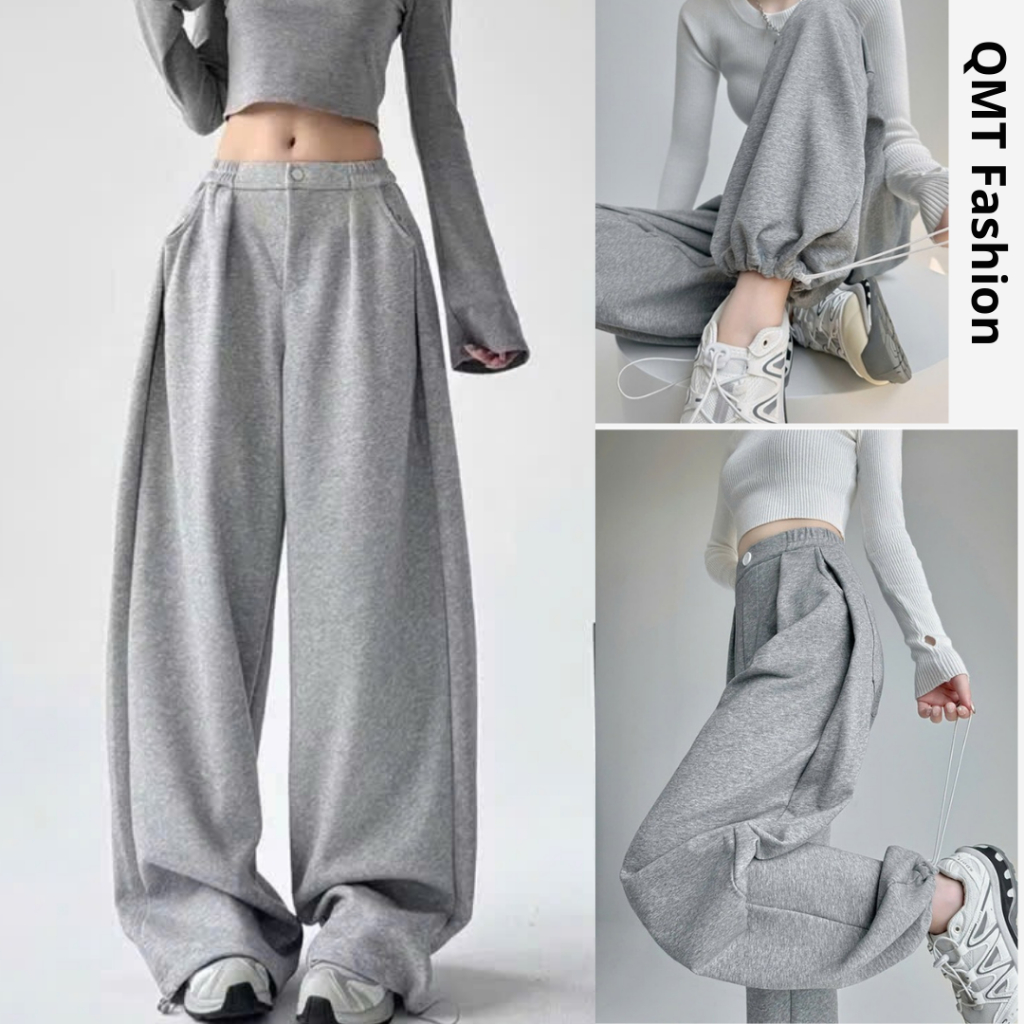 Quần ống rộng chất Nỉ mềm mại không xù có dây rút cạp nửa lưng chun cúc ...