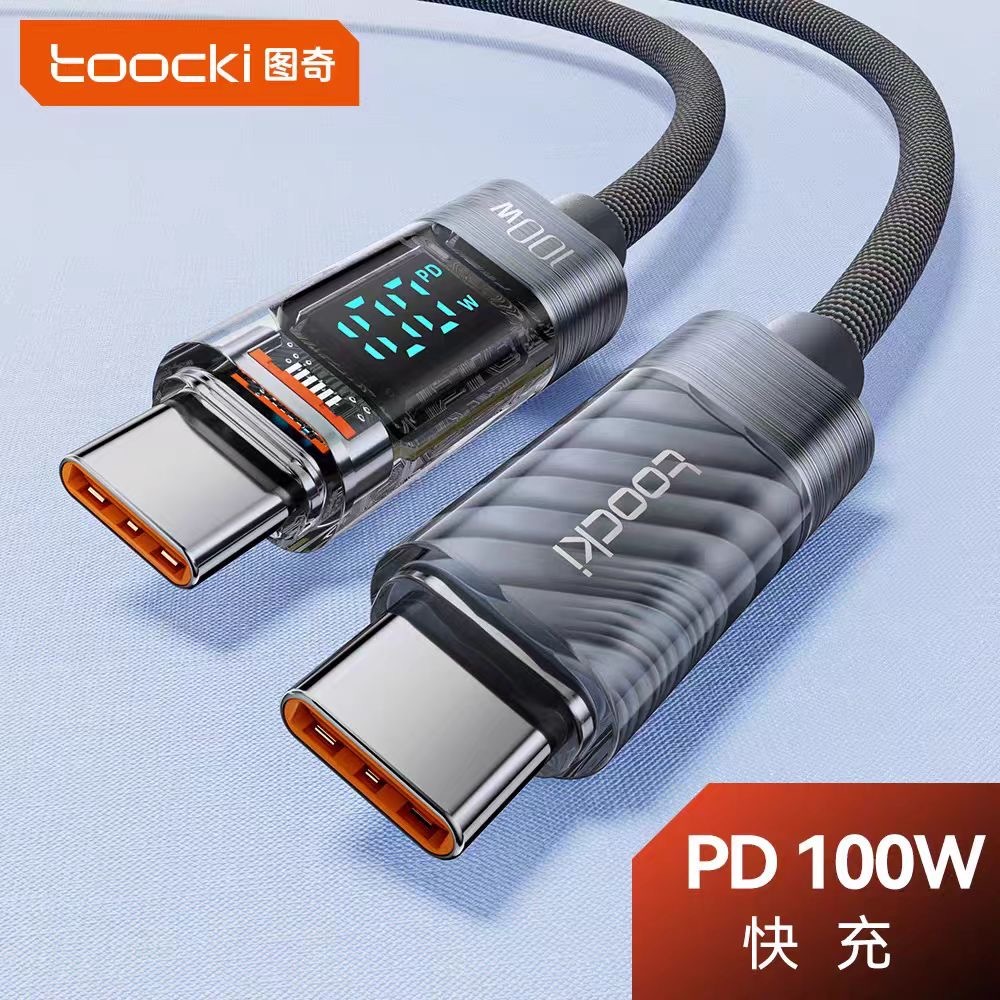 Cáp sạc dây dù C TO C 100w hãng TOOCKI ZXA0G - có màn hình Led đo công suất