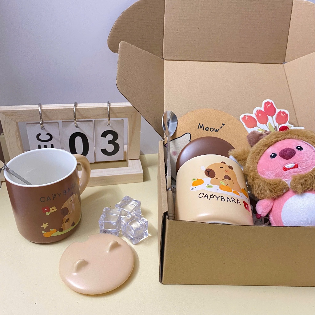 [HOT] Set Quà Tặng Cốc Sứ CAPYBARA Kèm Phụ Kiện Xinh Xắn Tặng Cho Bạn Bè, Người Thân