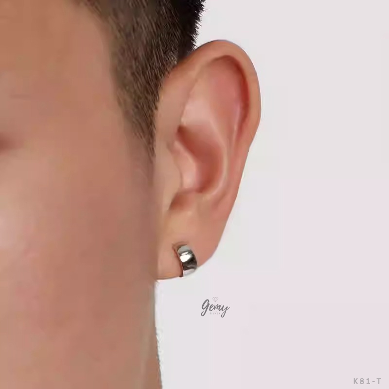 Khuyên tai nam bạc nguyên chất không cần bấm lỗ, khuyên trơn unisex Retro (1 chiếc) | GEMY SILVER K81