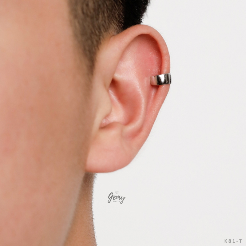 Khuyên tai nam bạc nguyên chất không cần bấm lỗ, khuyên trơn unisex Retro (1 chiếc) | GEMY SILVER K81