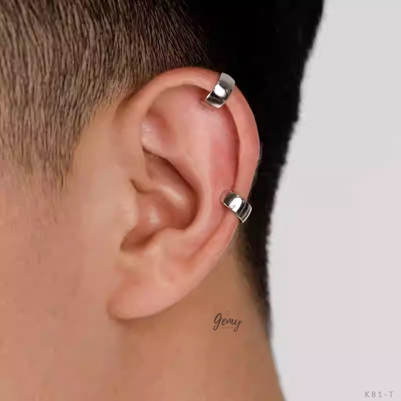 Khuyên tai nam bạc nguyên chất không cần bấm lỗ, khuyên trơn unisex Retro (1 chiếc) | GEMY SILVER K81