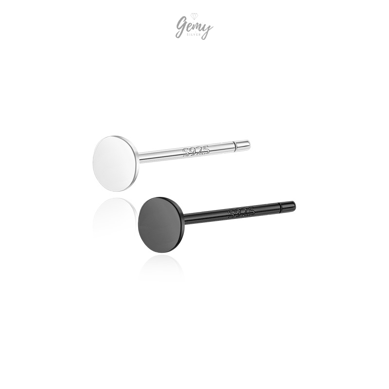Khuyên tai nam bạc 925 unisex có 2 màu đen trắng basic đeo hàng ngày (1 chiếc) | GEMY SILVER KN50