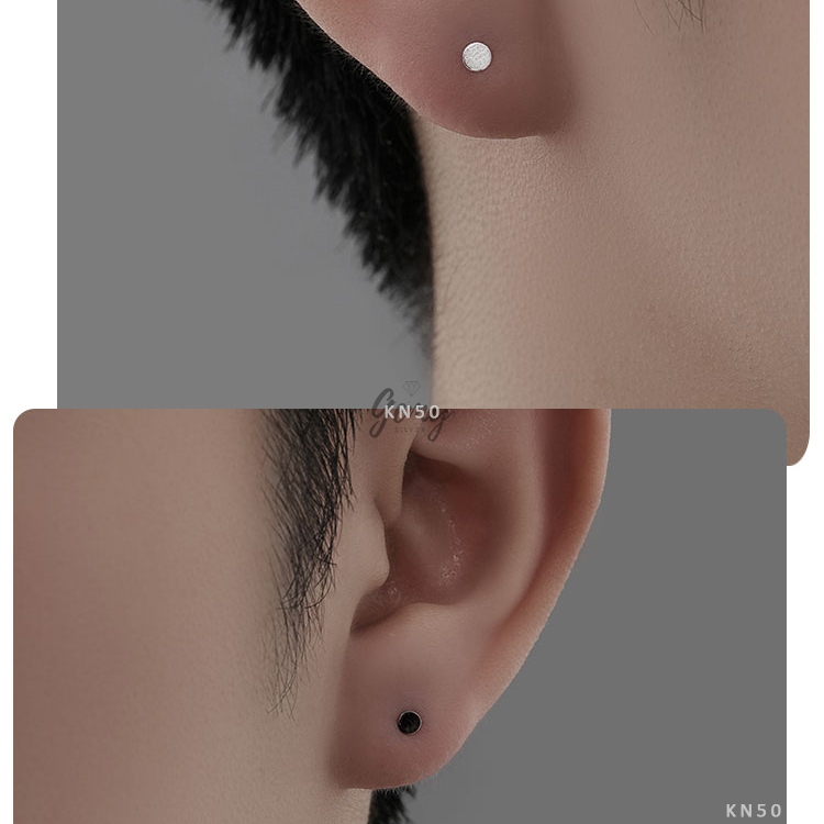 Khuyên tai nam bạc 925 unisex có 2 màu đen trắng basic đeo hàng ngày (1 chiếc) | GEMY SILVER KN50