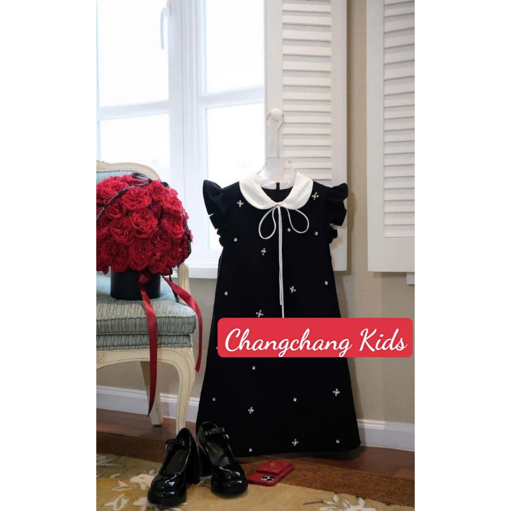 Đầm bé gái form baby doll đính đá cho mẹ và bé gái 13-55kg
