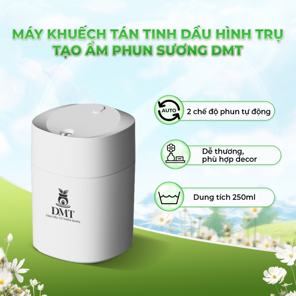 [Hàng Tặng Không Bán] Máy xông tinh dầu, tạo ẩm, phun sương hình trụ DMT - 250ml
