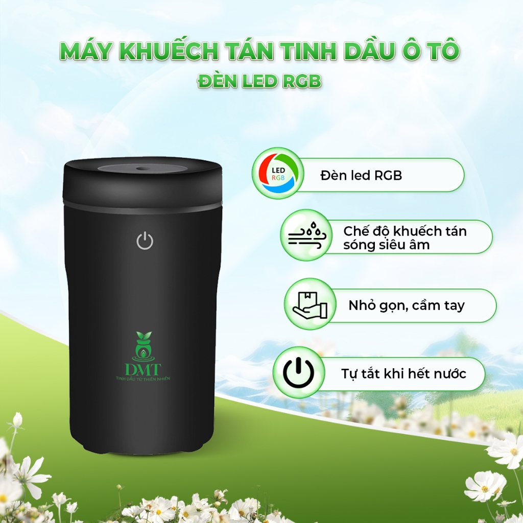 Máy xông tinh dầu ô tô DMT - máy khuếch tán tinh dầu oto tạo ẩm, phun sương dùng với nước