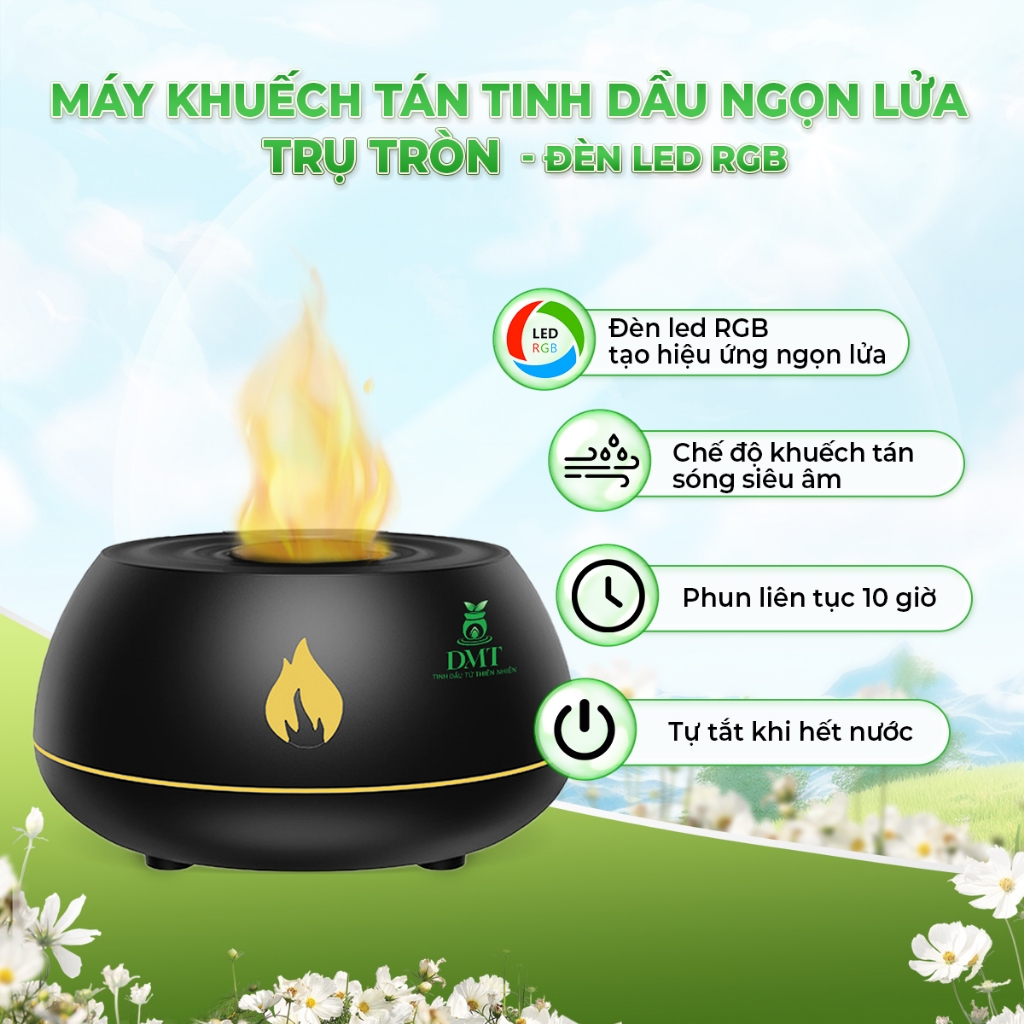 Máy xông tinh dầu phòng ngủ trụ tròn DMT - máy khuếch tán tinh dầu phòng ngủ, tạo ẩm 130ml