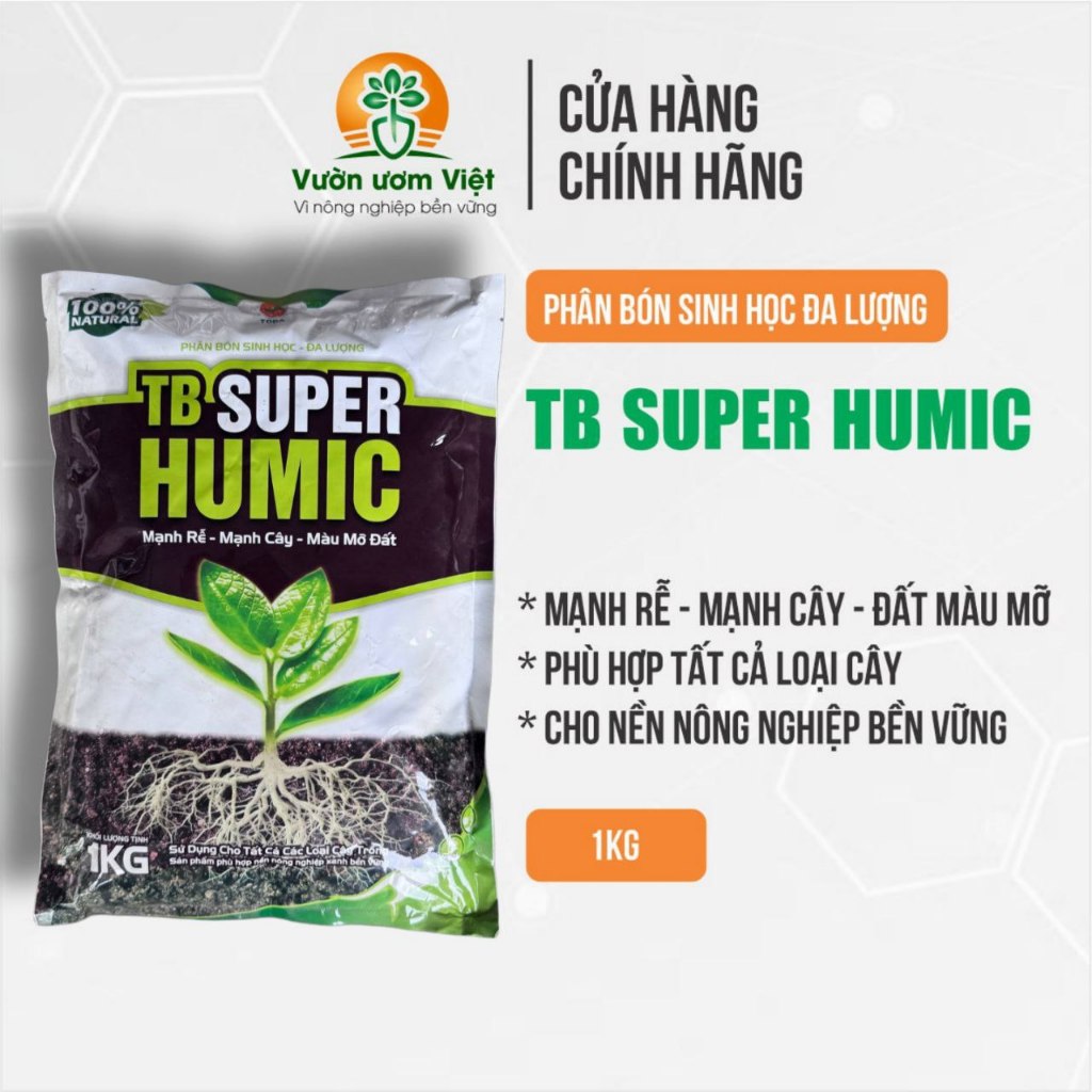 Phân hữu cơ TB SUPER HUMIC tăng trưởng, tái tạo bộ rễ, đất trồng theo hướng bền vững - 1Kg