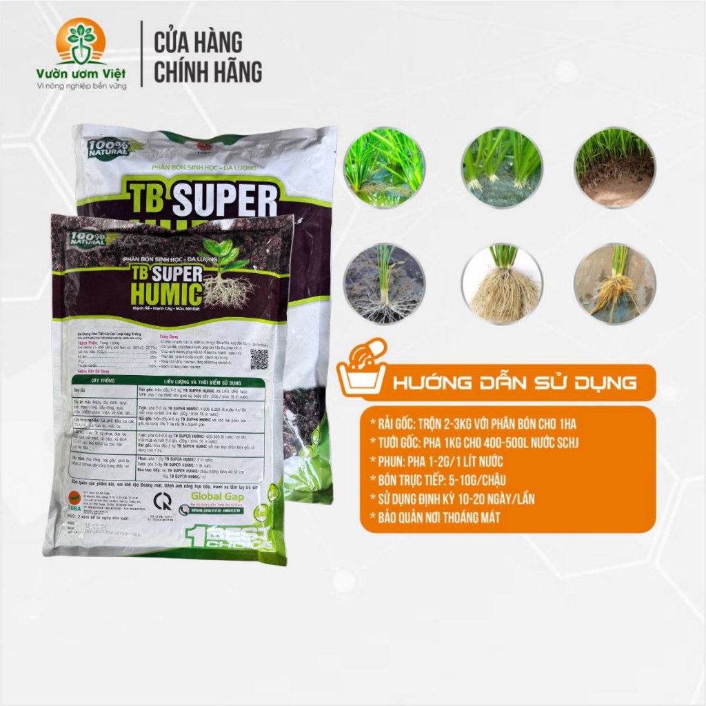 Phân hữu cơ TB SUPER HUMIC tăng trưởng, tái tạo bộ rễ, đất trồng theo hướng bền vững - 1Kg