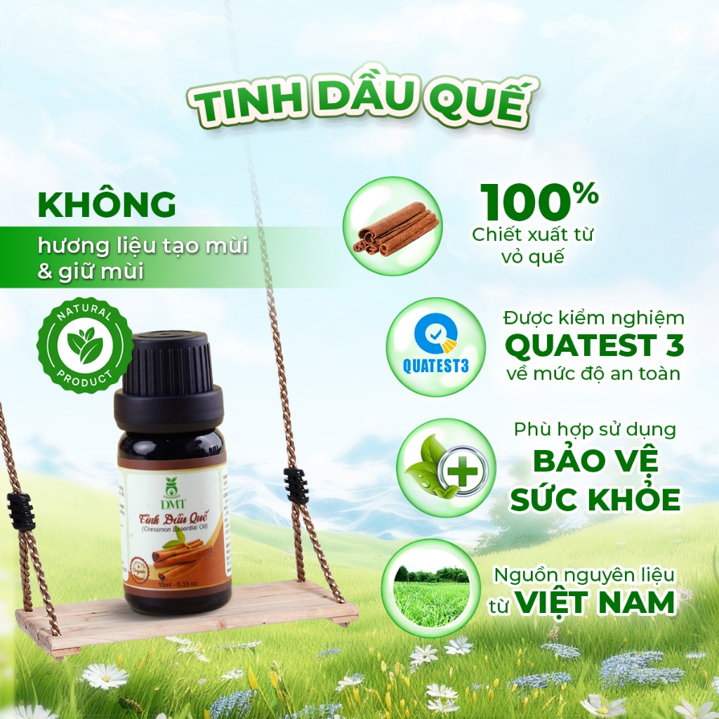 Tinh dầu Quế nguyên chất thiên nhiên DMT, tinh dầu quế xông thơm phòng, treo xe, diệt khuẩn 5ml/10ml