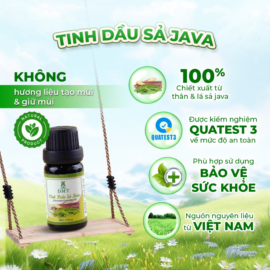 Tinh Dầu Sả Java Thiên Nhiên DMT Nguyên Chất, Thơm Phòng, Khử Mùi Hôi, Cấp Ẩm - 30ml/50ml/100ml