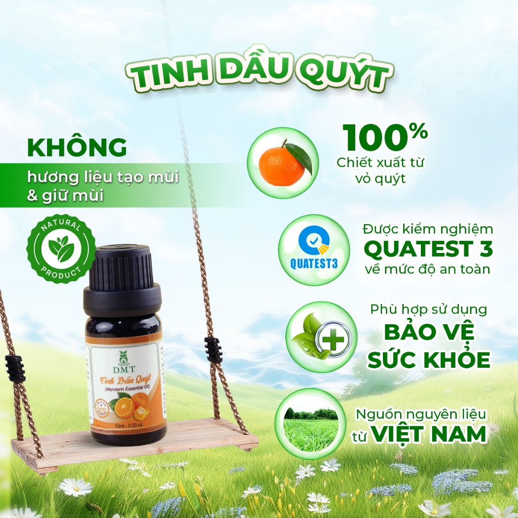 Tinh dầu Quýt nguyên chất DMT - tinh dầu vỏ quýt xông phòng, treo xe giảm say tàu xe - 5ml/10ml
