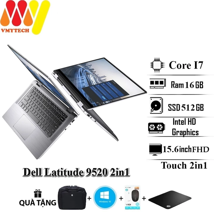 Dell Latitude 9520 Touch 2in1, Dell E9520 Core i7-11th, Ram 16GB, SSD 512GB, 15.6 FHD cảm ứng 360 độ