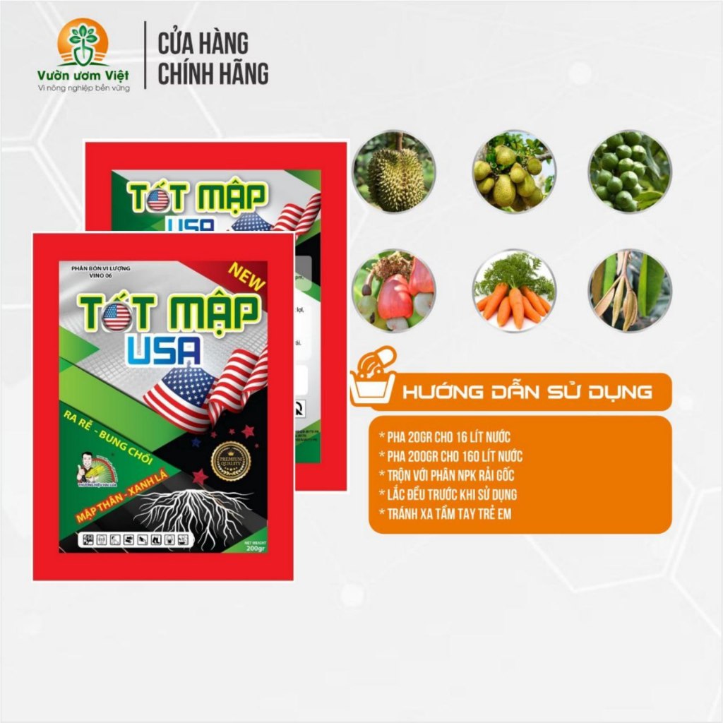 Phân bón TỐT MẬP USA - kích rễ, xanh lá, mát cây, tăng sức đề kháng, cây phát triển nhanh - 200gr