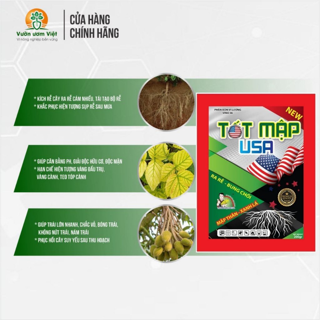 Phân bón TỐT MẬP USA - kích rễ, xanh lá, mát cây, tăng sức đề kháng, cây phát triển nhanh - 200gr