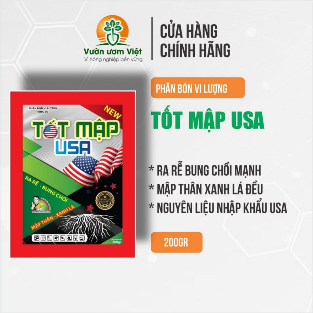 Phân bón TỐT MẬP USA - kích rễ, xanh lá, mát cây, tăng sức đề kháng, cây phát triển nhanh - 200gr
