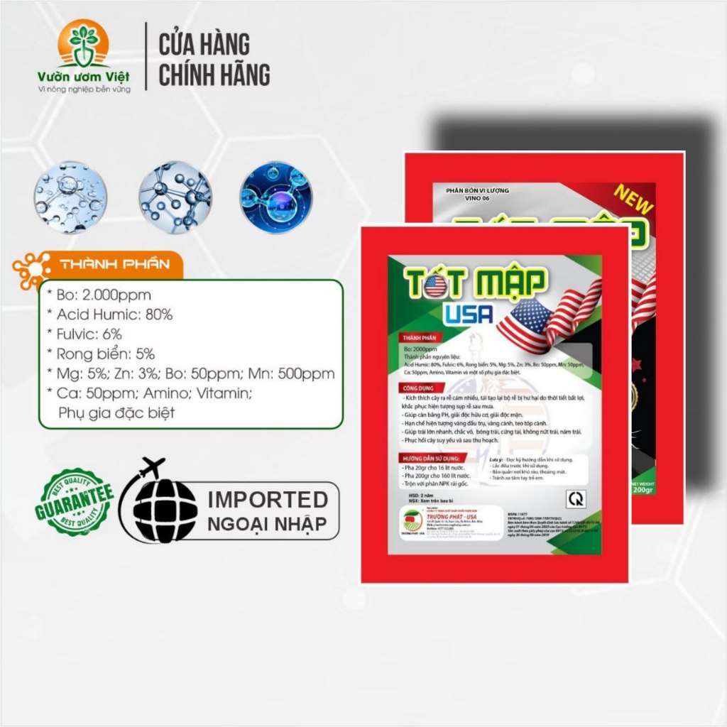 Phân bón TỐT MẬP USA - kích rễ, xanh lá, mát cây, tăng sức đề kháng, cây phát triển nhanh - 200gr