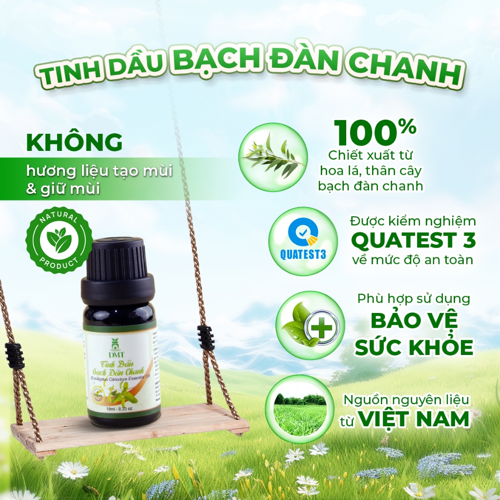 Tinh dầu Bạch đàn chanh treo xe và kẹp cửa gió oto DMT - tinh dầu bạch đàn chanh nguyên chất 8ml