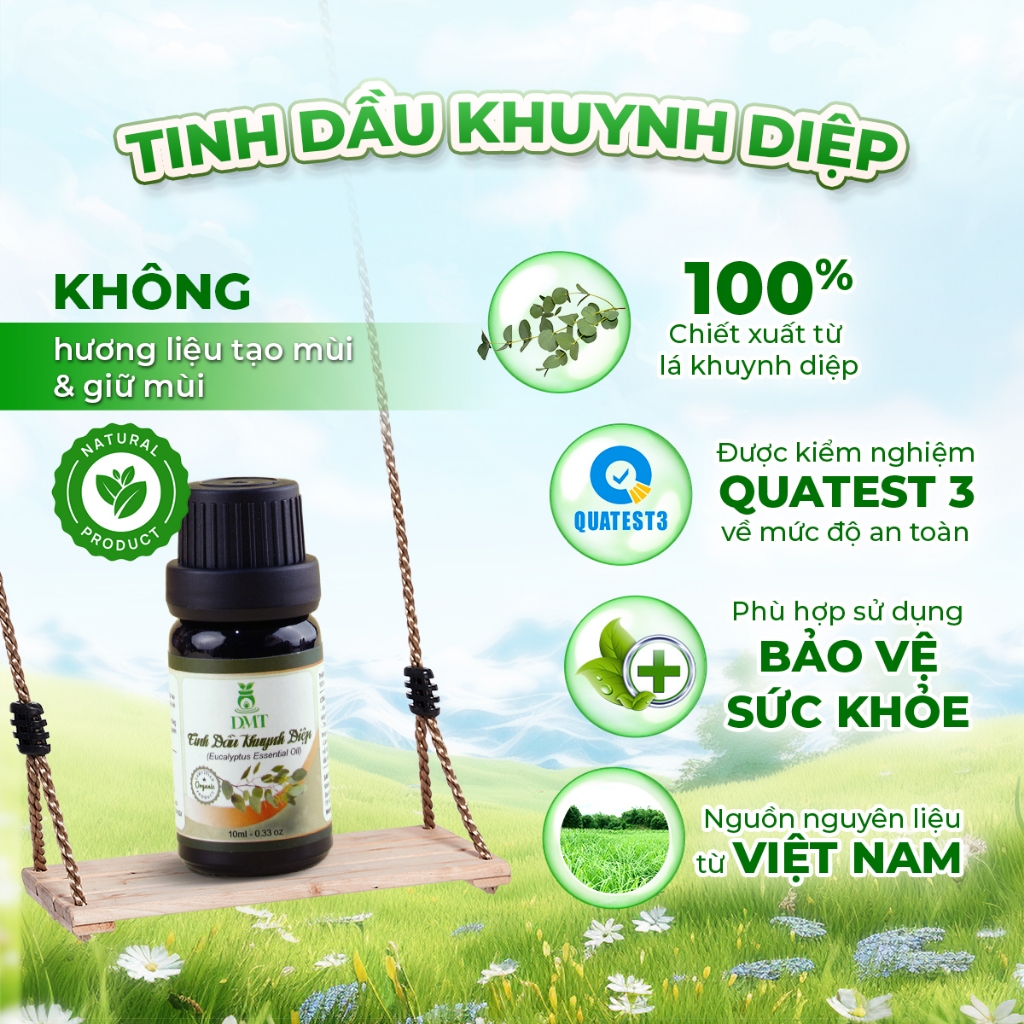 Tinh dầu khuynh diệp treo xe hơi và kẹp cửa gió ô tô DMT - tinh dầu khuynh diệp kháng khuẩn mạnh 8ml