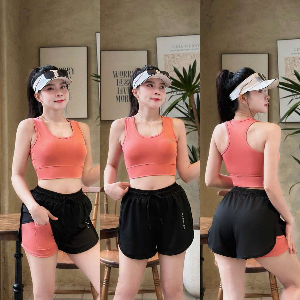 Bộ Bra Tập Gym Yoga Earobic Kết Hợp Quần Đùi 2 Lớp Cho Nữ - Đồ Tập Gym Yoga Erobic Chạy Bộ Nữ( Ng18/Ng04)