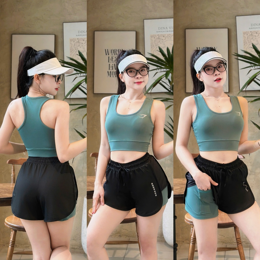 Bộ Bra Tập Gym Yoga Earobic Kết Hợp Quần Đùi 2 Lớp Cho Nữ - Đồ Tập Gym Yoga Erobic Chạy Bộ Nữ( Ng18/Ng04)